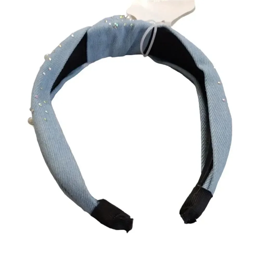 Gem Bella Light Blue‎ Denim Embellished Top Knot Headband NWT